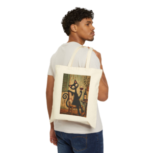 Olie Wine Time Tote Bag — Whimsical Black Cat in Canvas Tote - Image 3