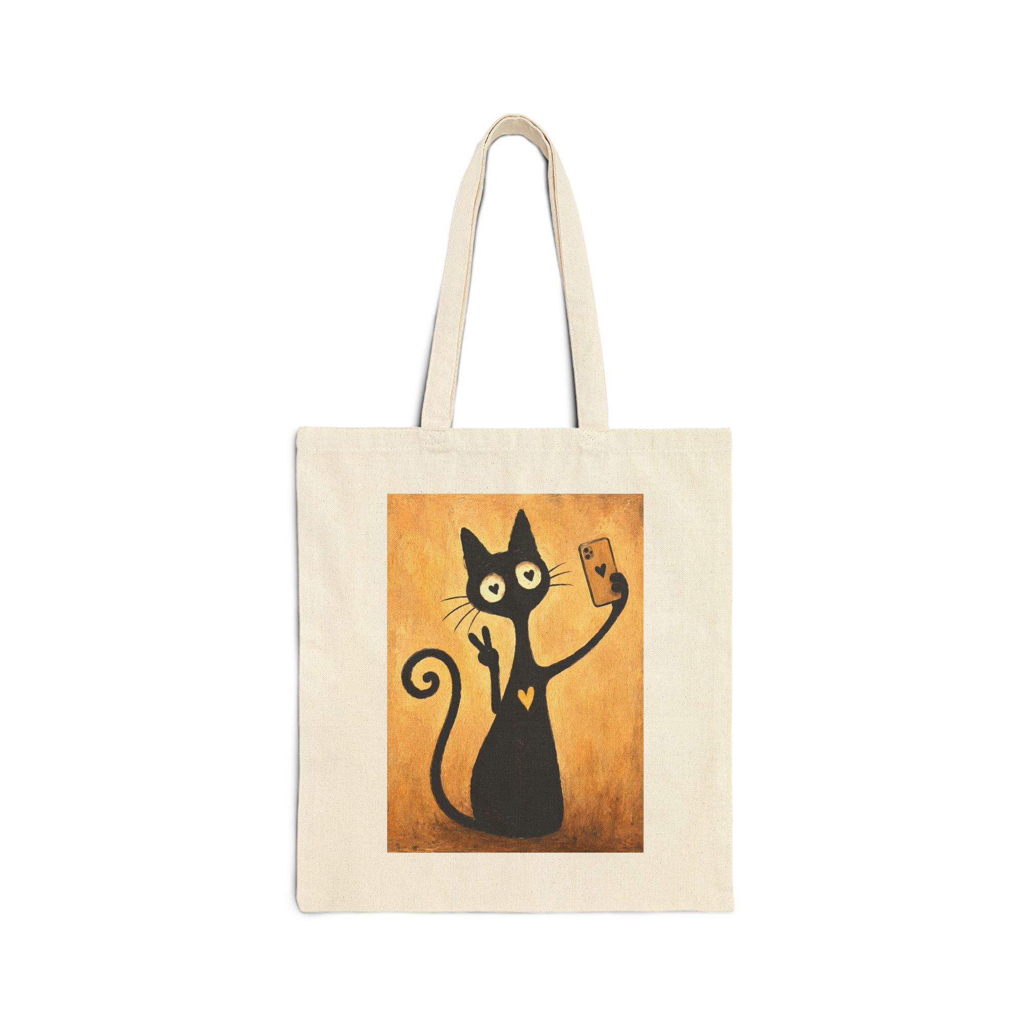 Olie Selfie Tote Bag — Whimsical Black Cat in Canvas Tote - Image 1