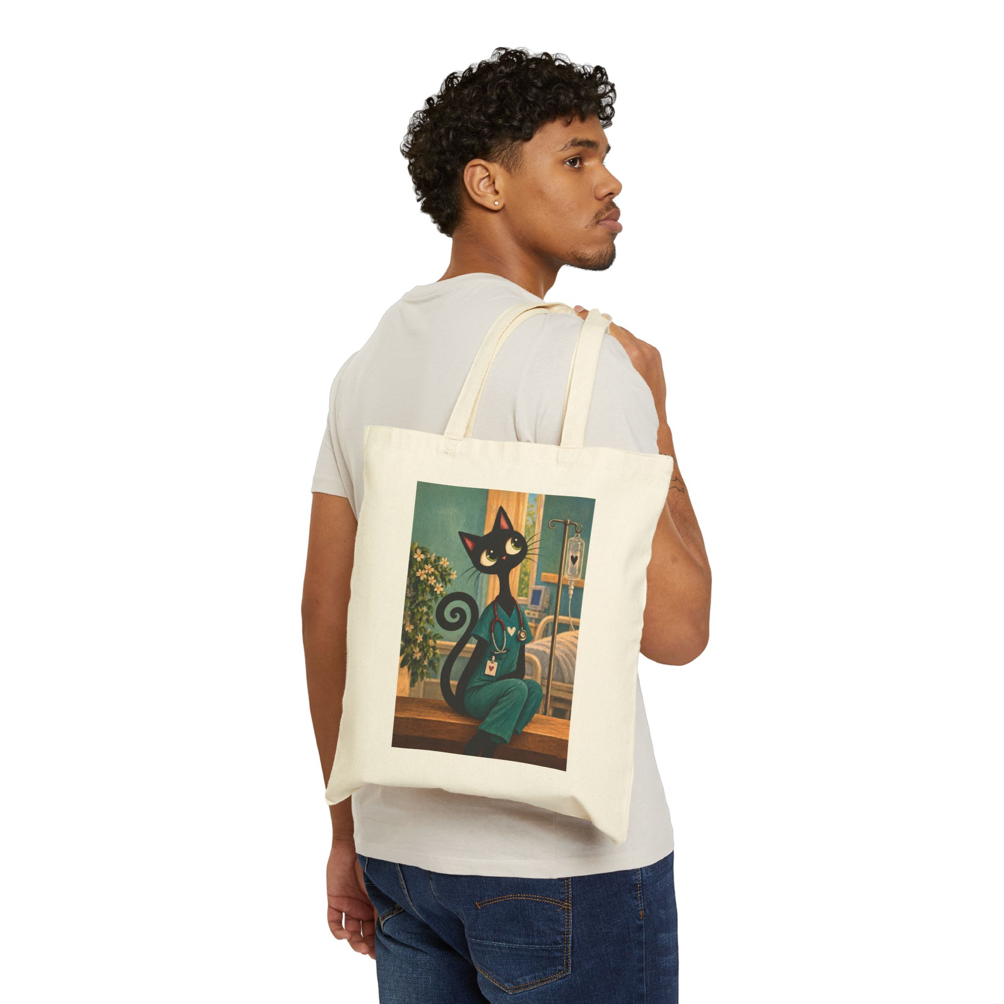 Olie The Medical Tote Bag — Whimsical Black Cat in Canvas Tote - Image 3