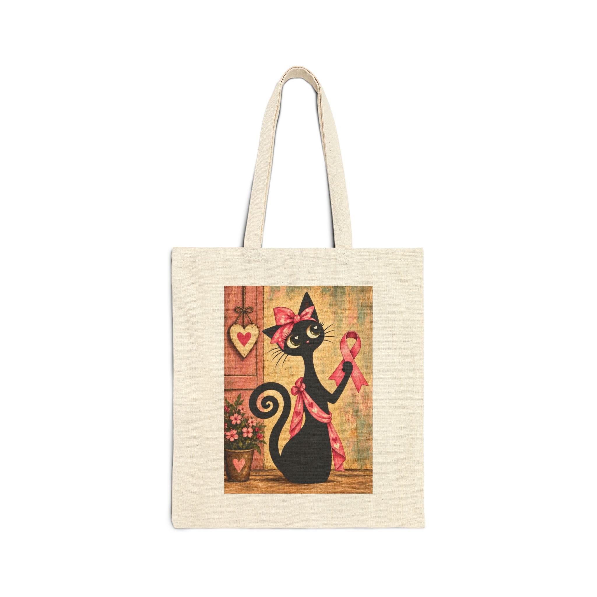 Olie Breast Cancer Tote Bag — Whimsical Black Cat in Canvas Tote - Image 1