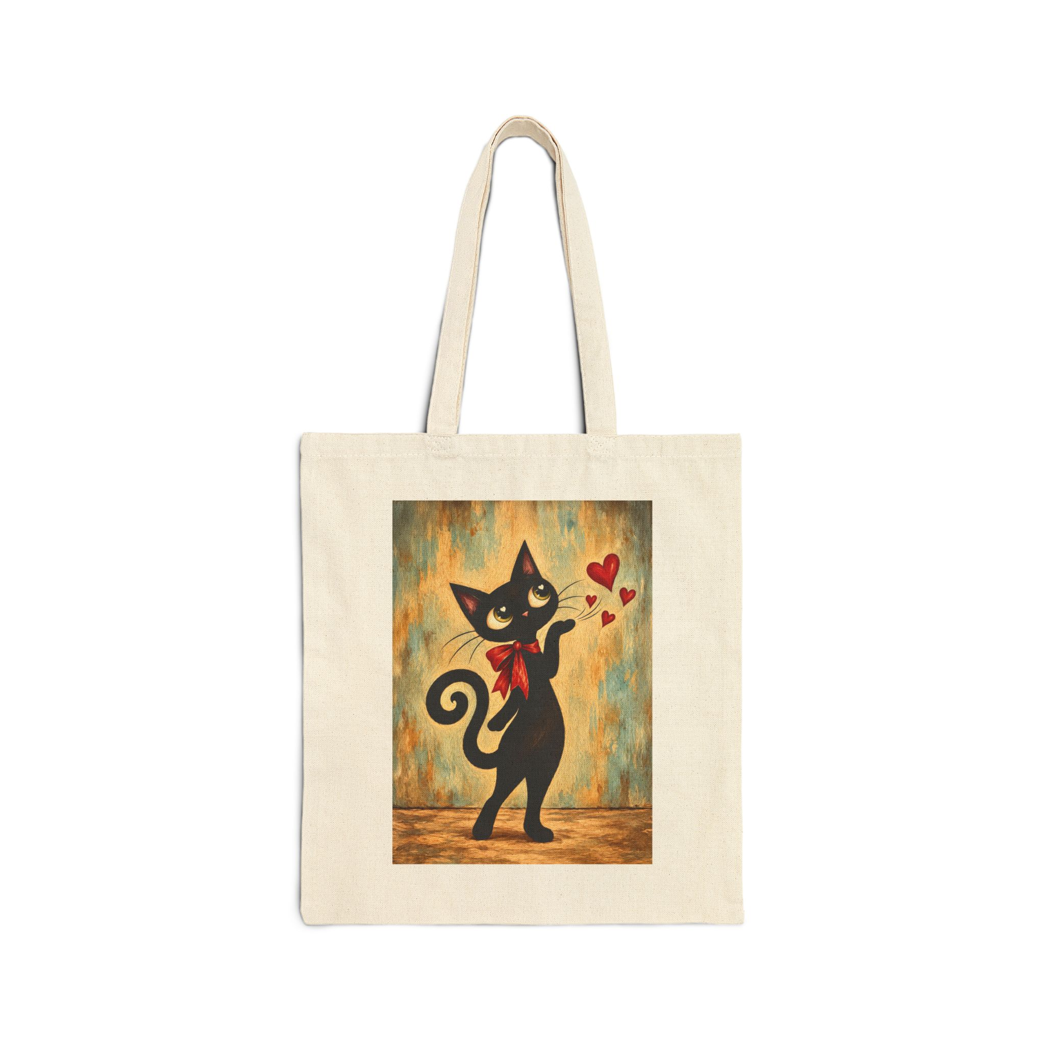 Olie Blowing Kiss Tote Bag — Whimsical Black Cat in Canvas Tote - Image 1