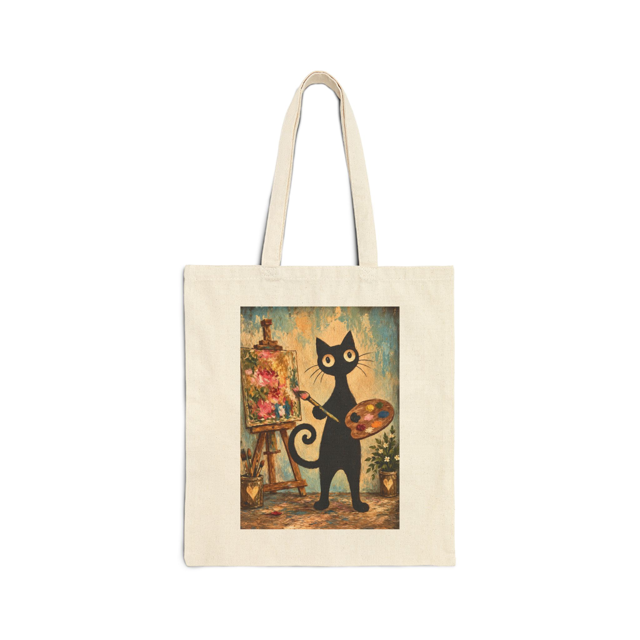 Olie The Artist Tote Bag — Whimsical Black Cat in Canvas Tote - Image 1