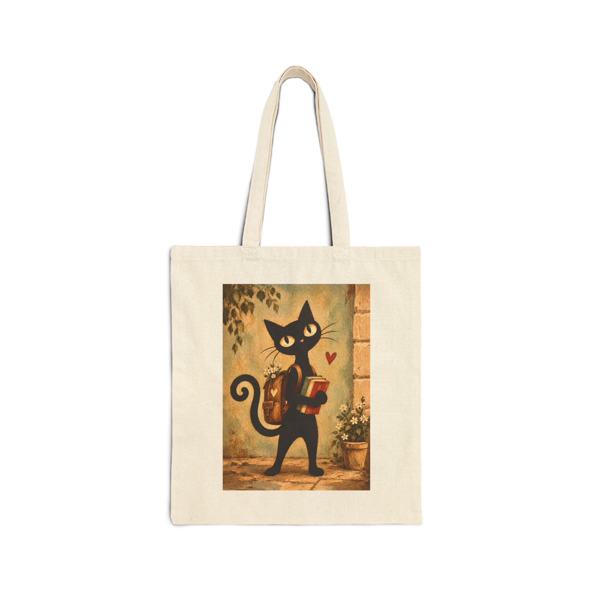Olie Student Tote Bag — Whimsical Black Cat in Canvas Tote - Image 1