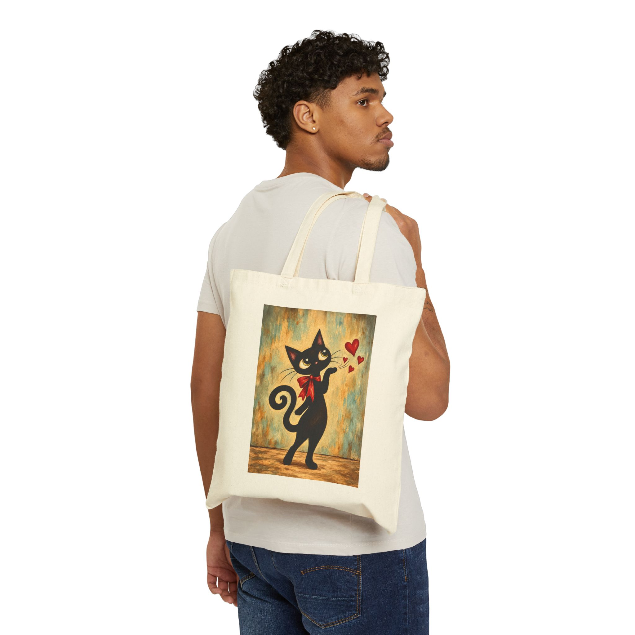 Olie Blowing Kiss Tote Bag — Whimsical Black Cat in Canvas Tote - Image 3