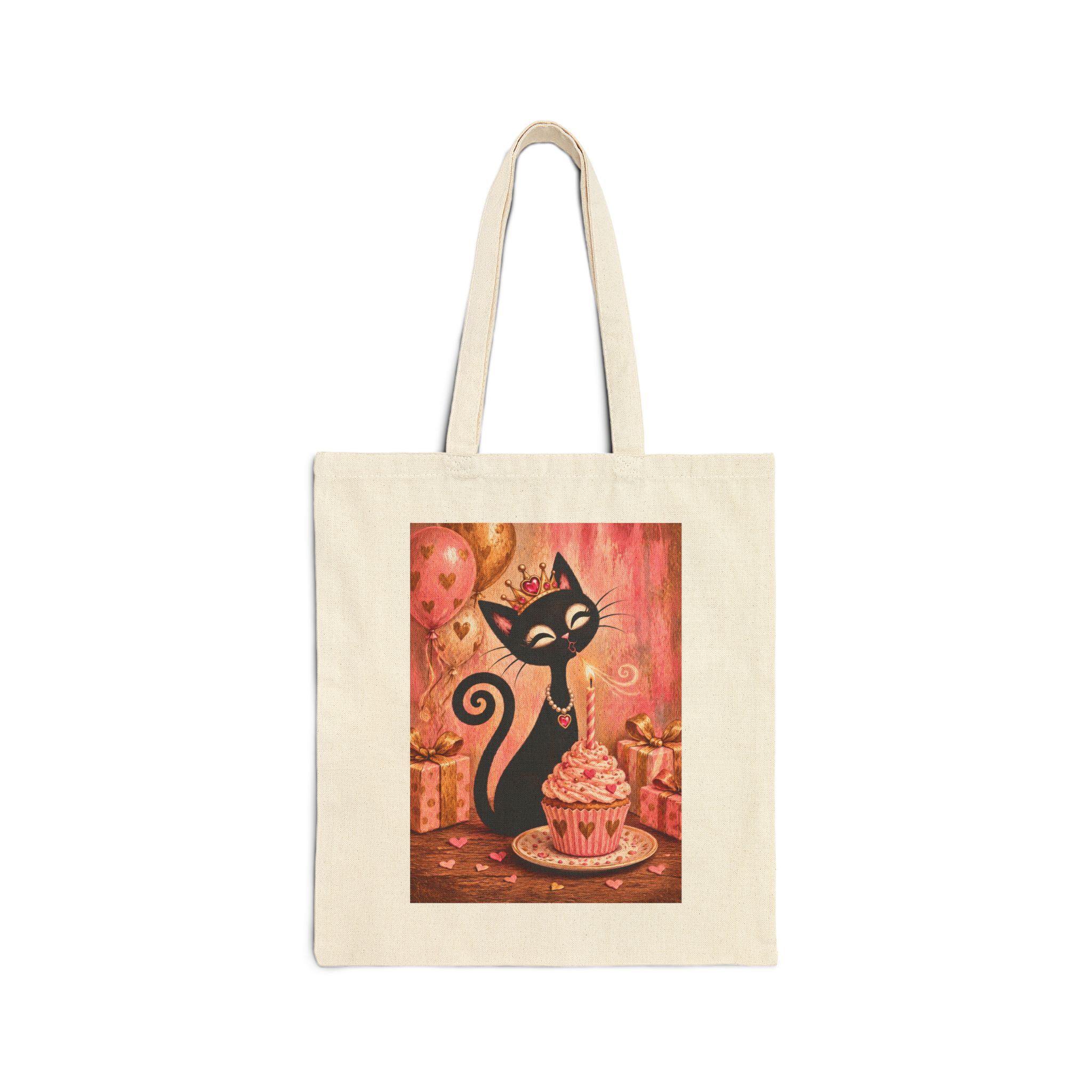 Olie Birthday Tote Bag — Whimsical Black Cat in Vintage Garden Canvas Tote - Image 1