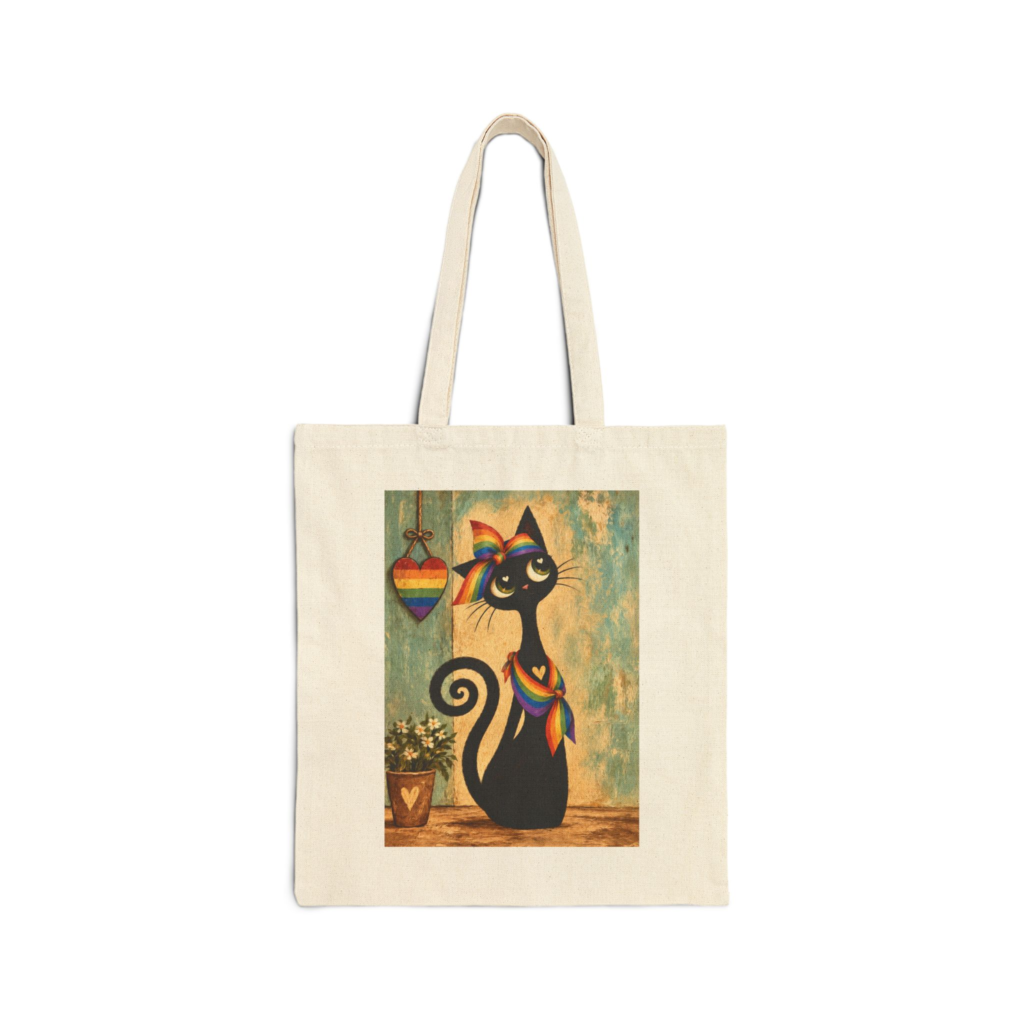 Olie LGBT Tote Bag — Whimsical Black Cat in Canvas Tote