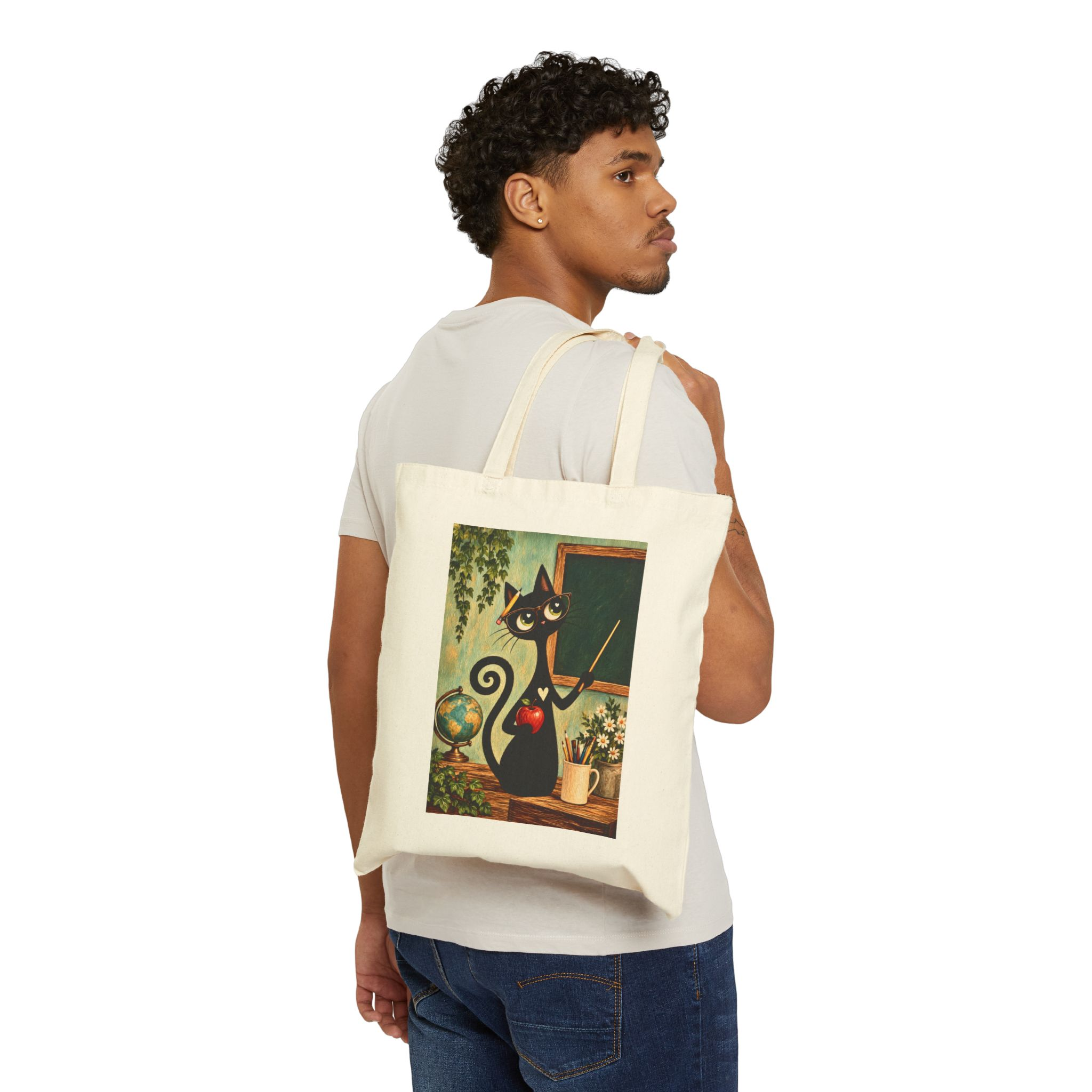 Olie Teacher Tote Bag — Whimsical Black Cat in Canvas Tote - Image 3