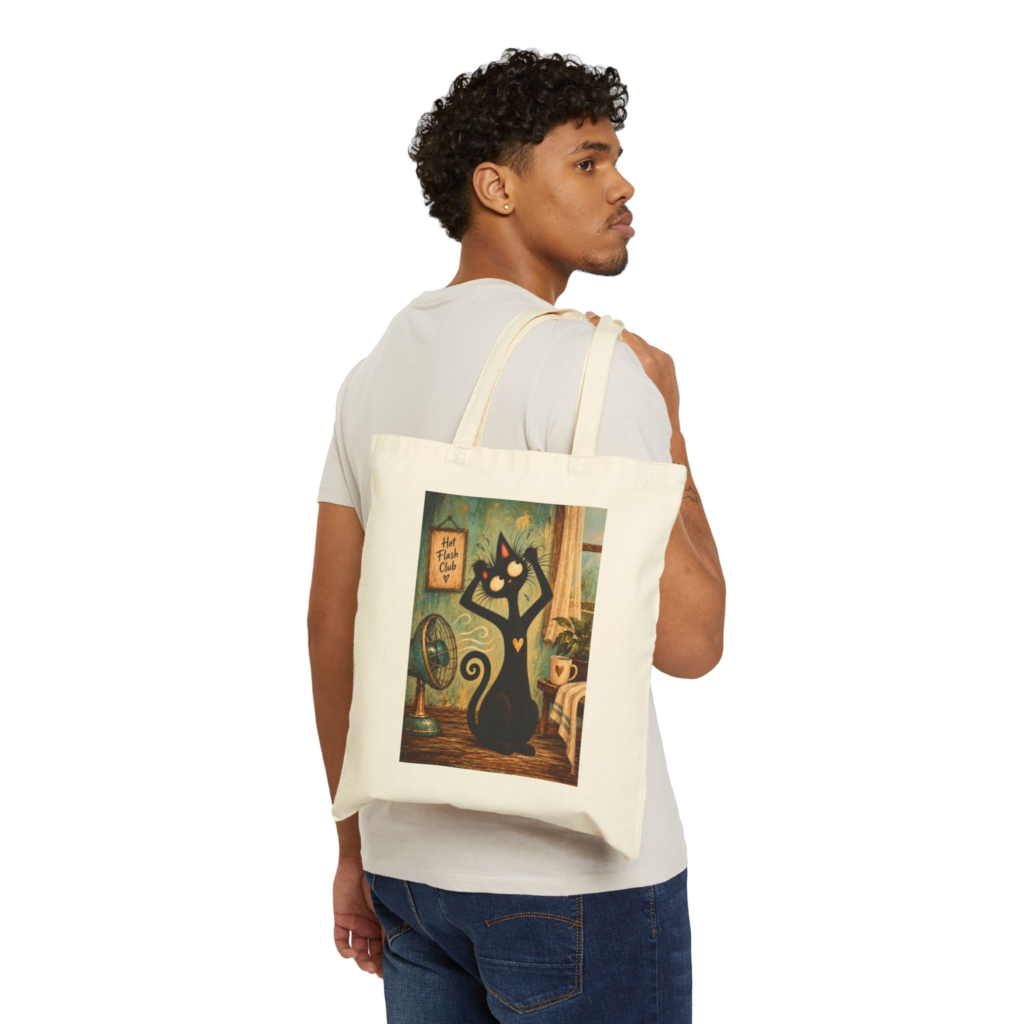 Olie Hot Flash Tote Bag — Whimsical Black Cat in Canvas Tote