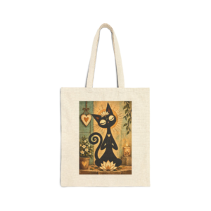 Olie Lotus Meditation Tote Bag — Whimsical Black Cat in Canvas Tote - Image 1