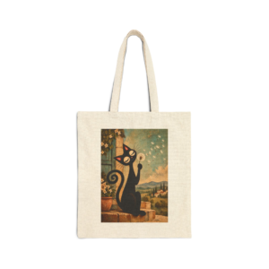 Olie Dandelion Wish Tote Bag — Whimsical Black Cat in Canvas Tote - Image 1