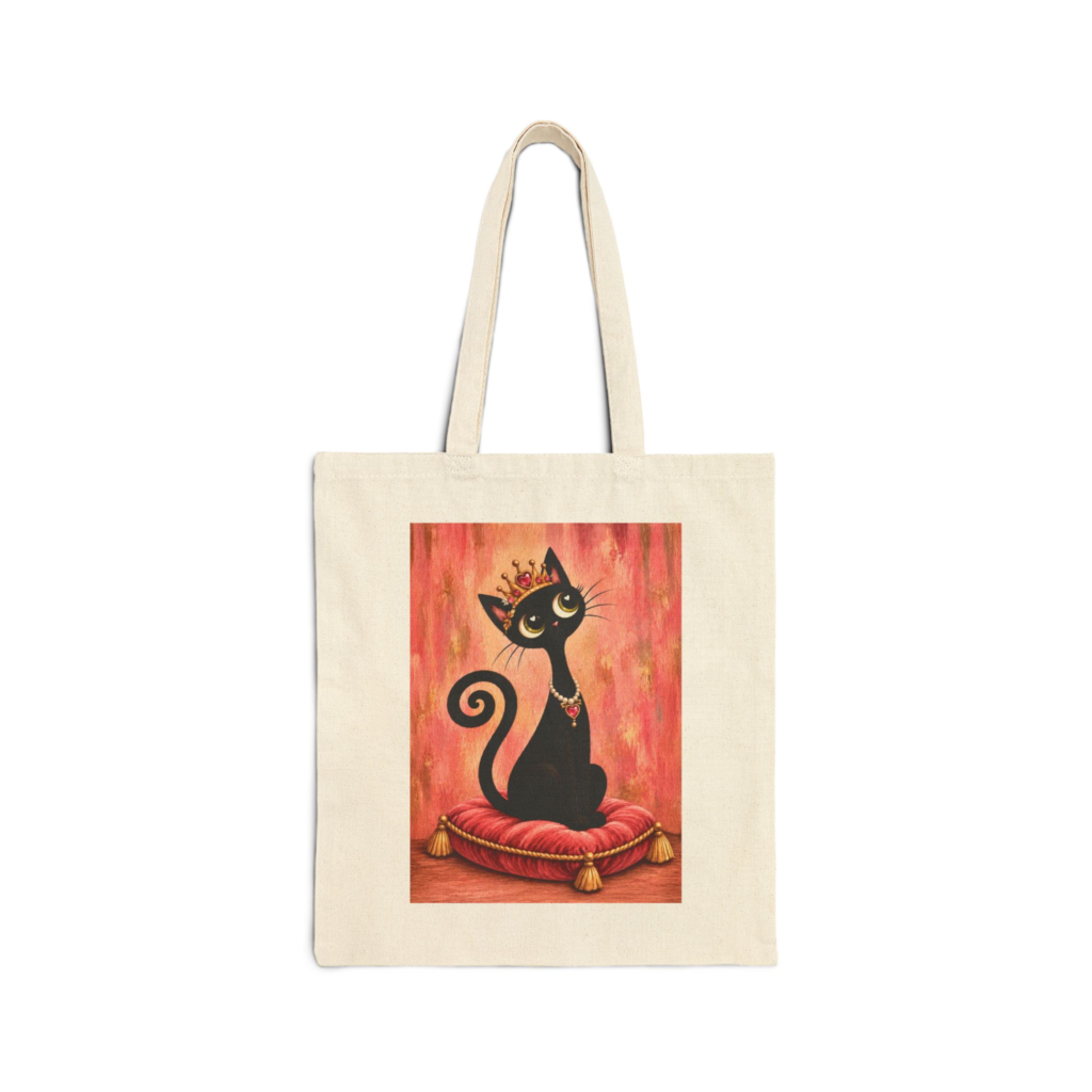 Olie Princess Tote Bag — Whimsical Black Cat in Canvas Tote