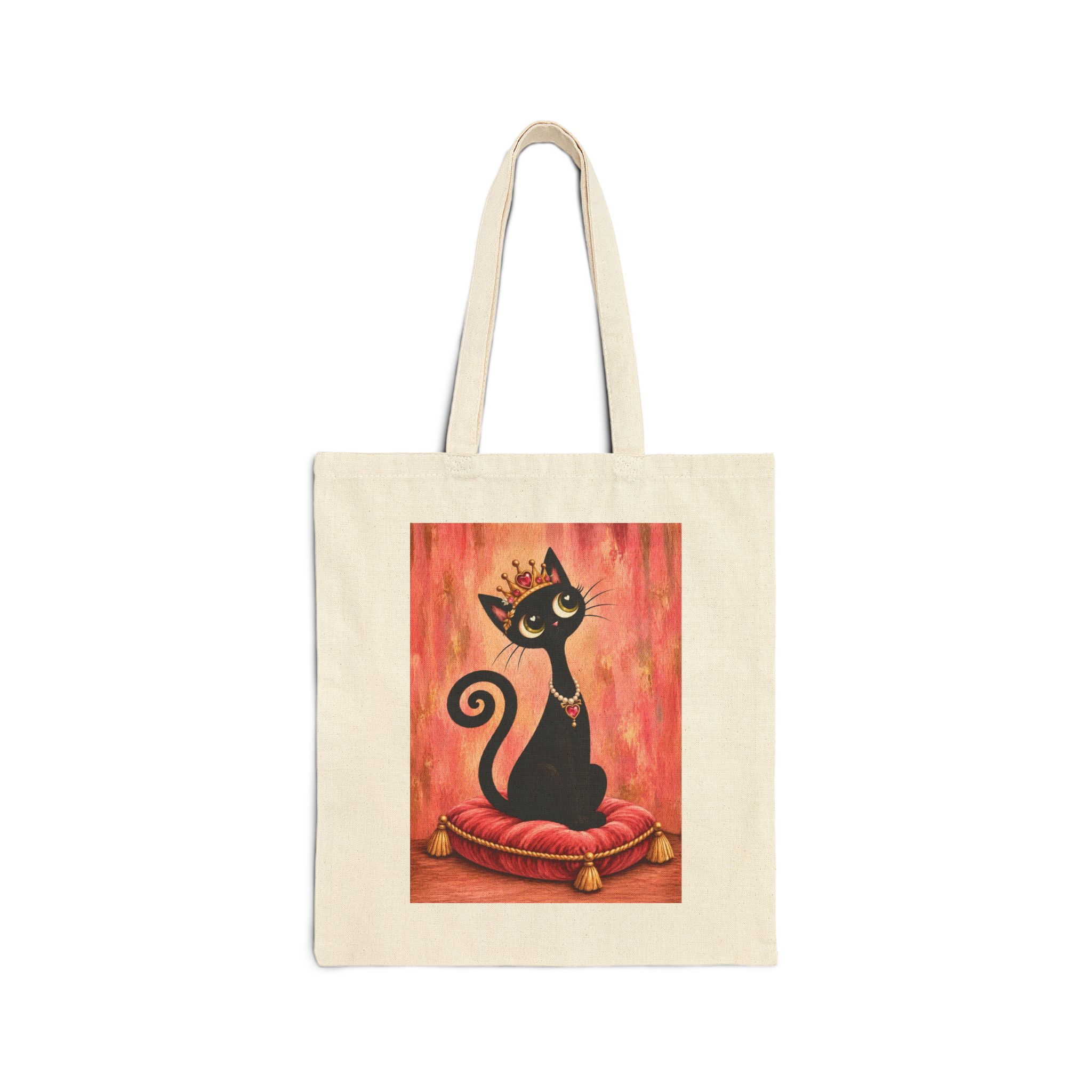 Olie Princess Tote Bag — Whimsical Black Cat in Canvas Tote - Image 1