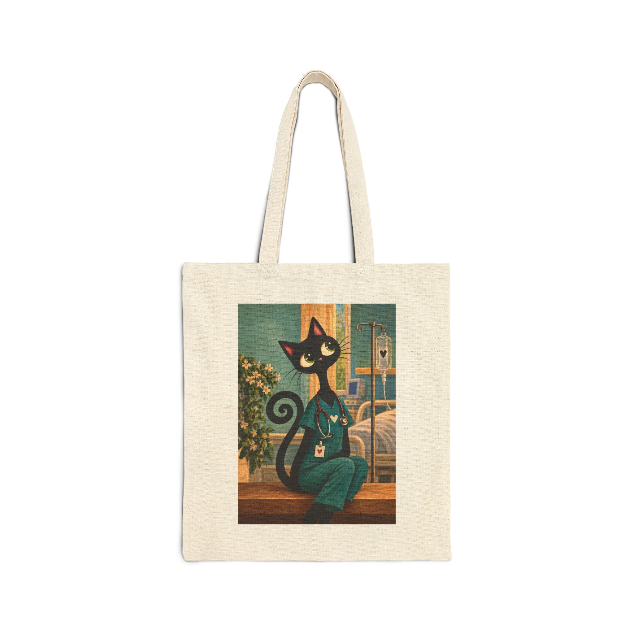 Olie The Medical Tote Bag — Whimsical Black Cat in Canvas Tote - Image 1
