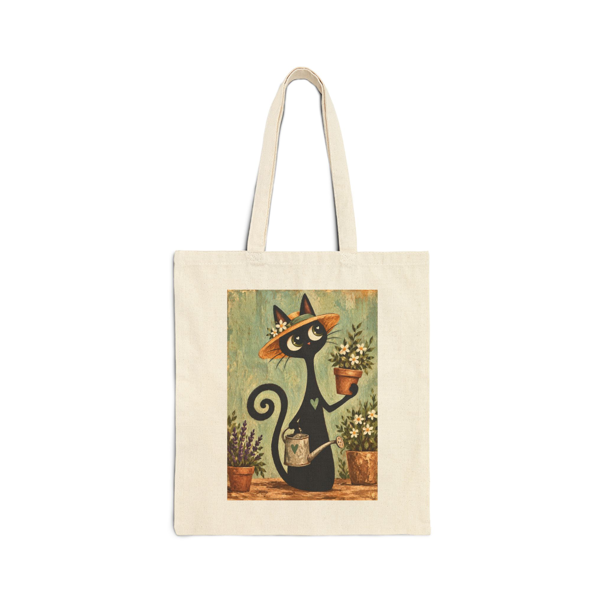Olie Gardener Tote Bag — Whimsical Black Cat in Canvas Tote - Image 1