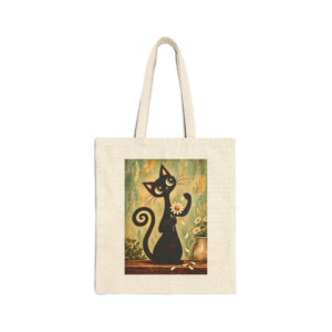 Olie Love Me, Love Me Not Tote Bag — Whimsical Black Cat in Canvas Tote - Image 1