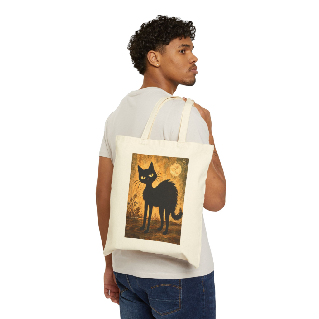 Olie Menopausal Tote Bag — Whimsical Black Cat in Canvas Tote