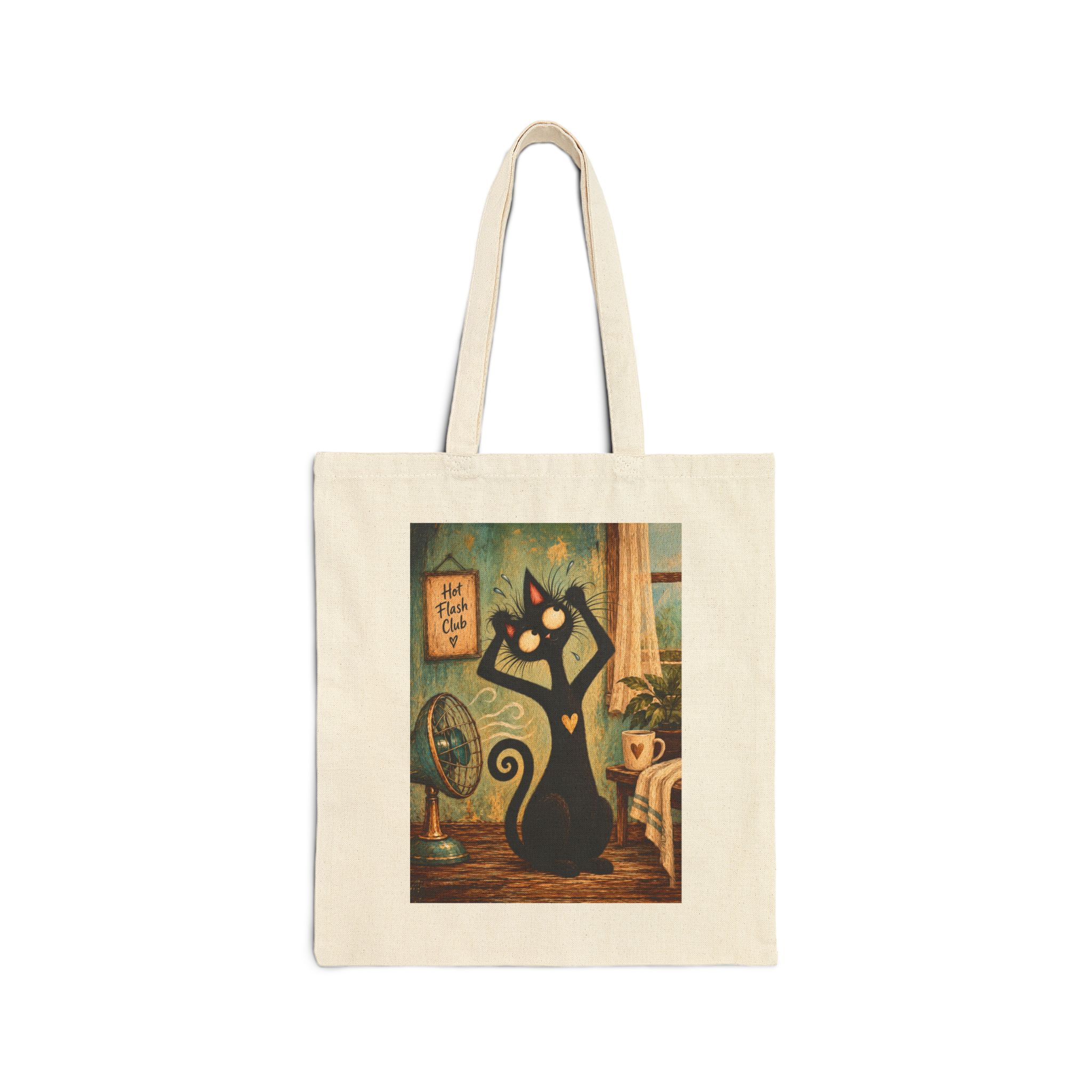 Olie Hot Flash Tote Bag — Whimsical Black Cat in Canvas Tote - Image 1