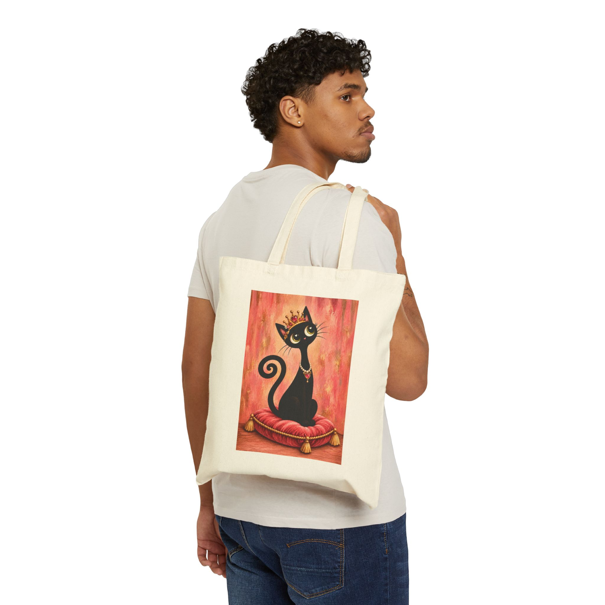 Olie Princess Tote Bag — Whimsical Black Cat in Canvas Tote - Image 3