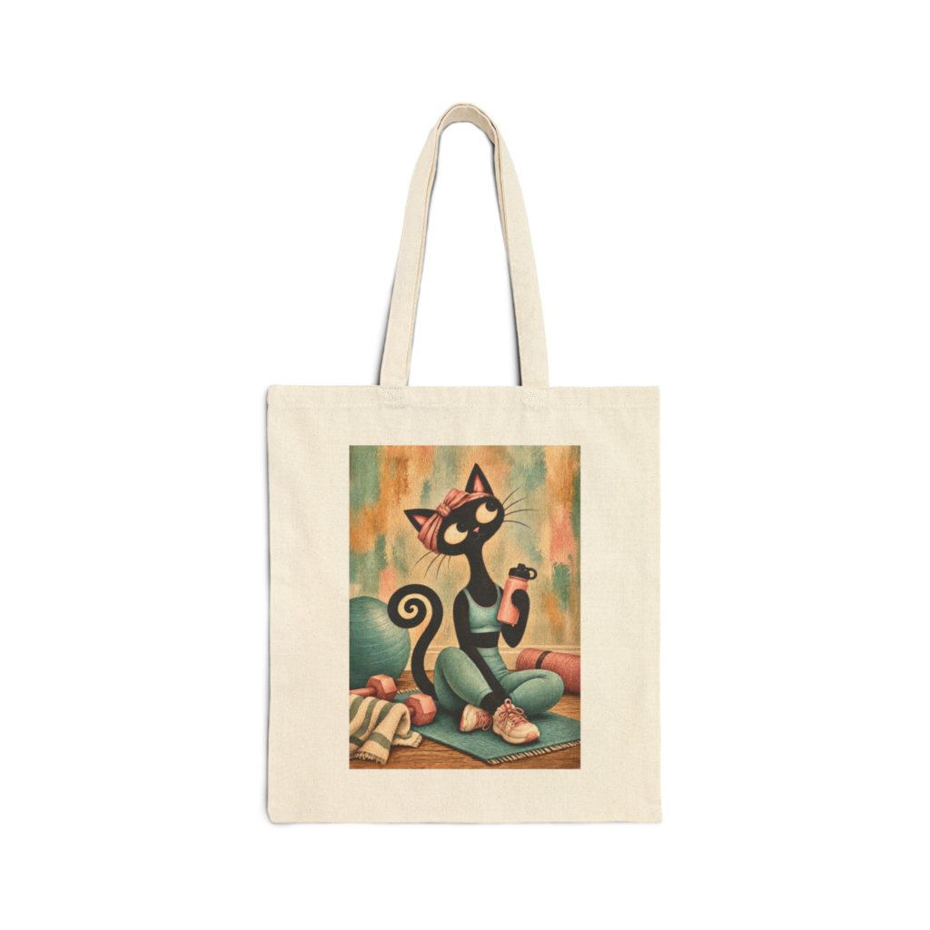 Olie Fit Tote Bag — Whimsical Black Cat in Canvas Tote