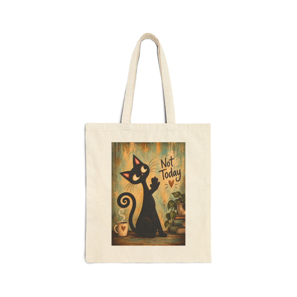 Olie Not Today Tote Bag — Whimsical Black Cat in Canvas Tote