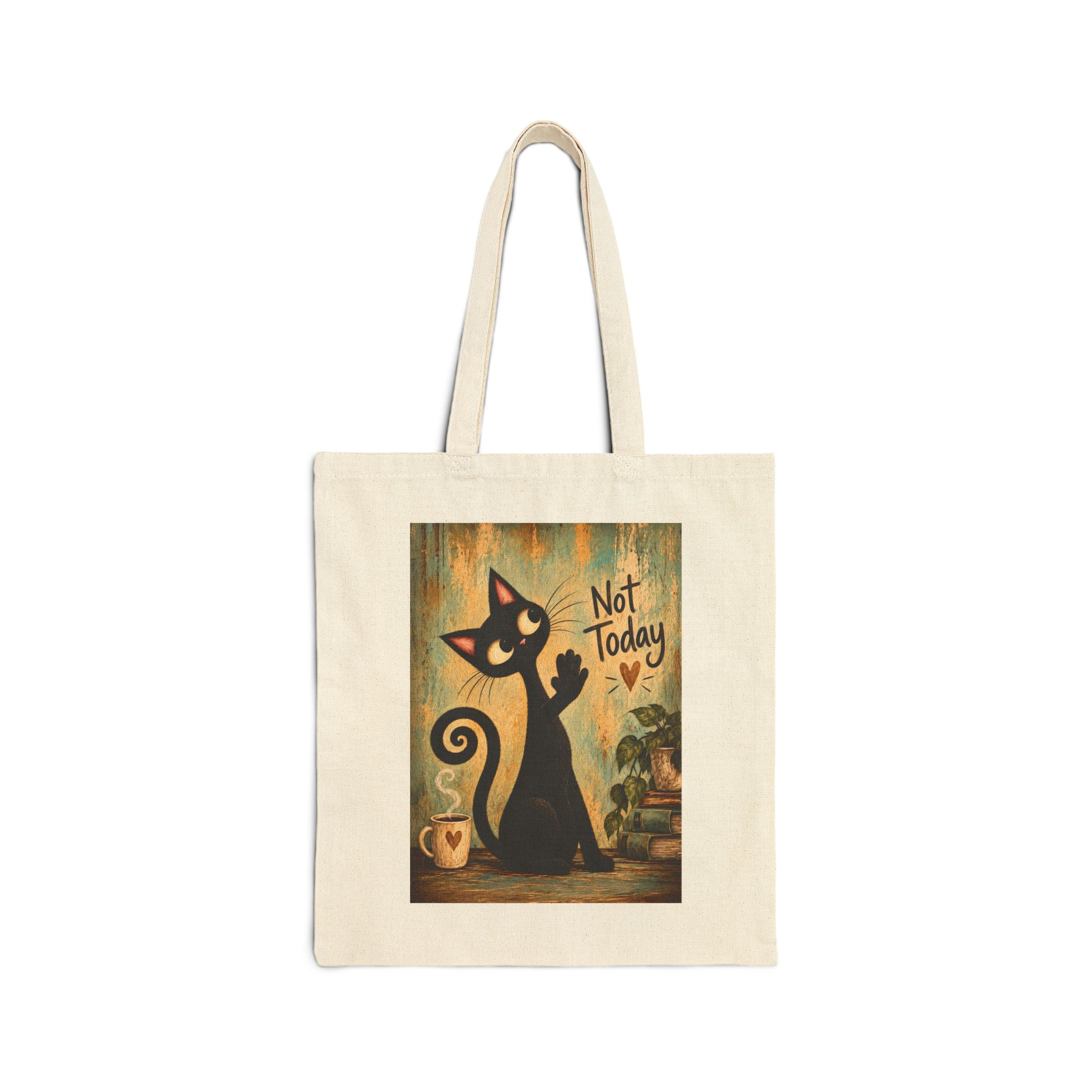 Olie Not Today Tote Bag — Whimsical Black Cat in Canvas Tote - Image 1