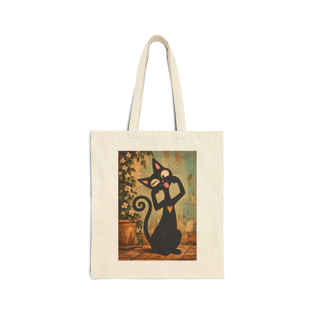 Olie Silly Tote Bag — Whimsical Black Cat in Canvas Tote